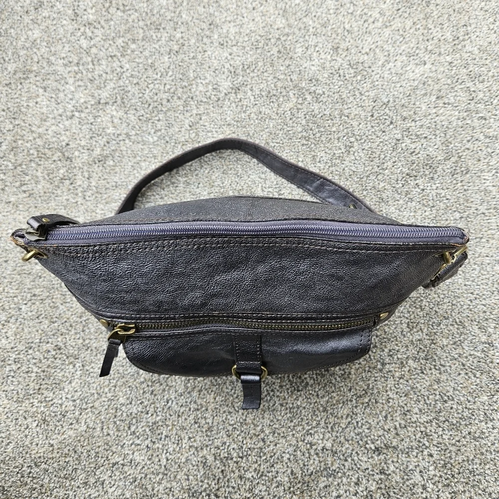 Vintage Fossil Sasha Crossbody Leather Bag Shiny Metallic Silver Purse Large
